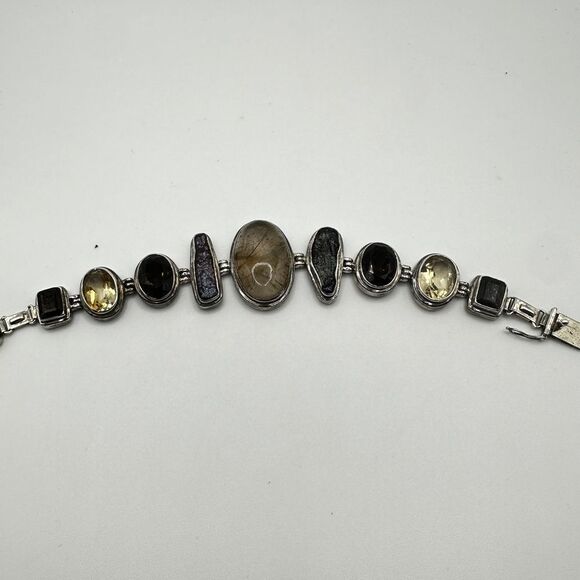 Rutilated Quartz, sm. quartz, biwa pearls set in solid Sterling silver bracelet! - Picture 6 of 11